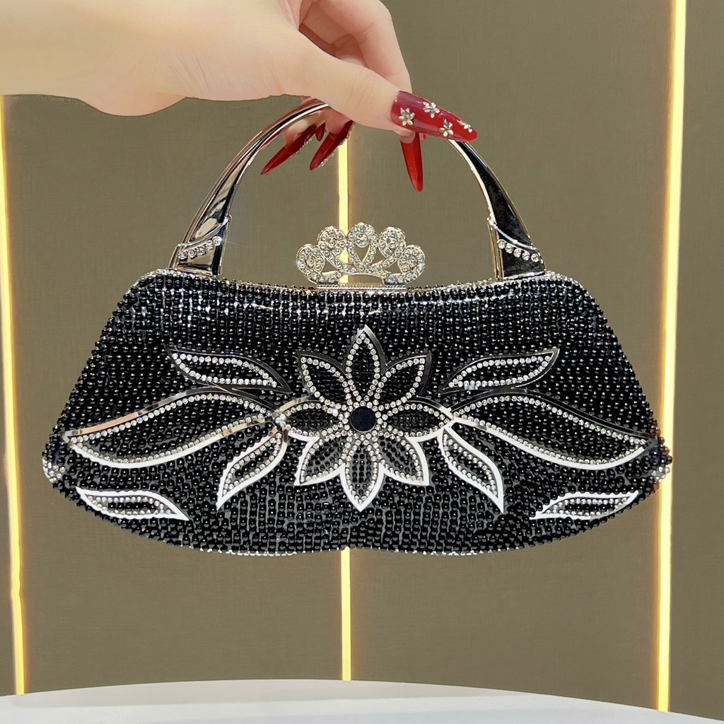 Structured Handbag Top Handle - กระเป๋าคลัทช์สำหรับงานกลางคืน กระเป๋าถือทรงแข็งแบบมีโครง ประดับมุกและคริสตัล กระเป๋าหูหิ้วสไตล์เรโทร สำหรับใช้ในชีวิตประจำวัน งานแต่งงาน