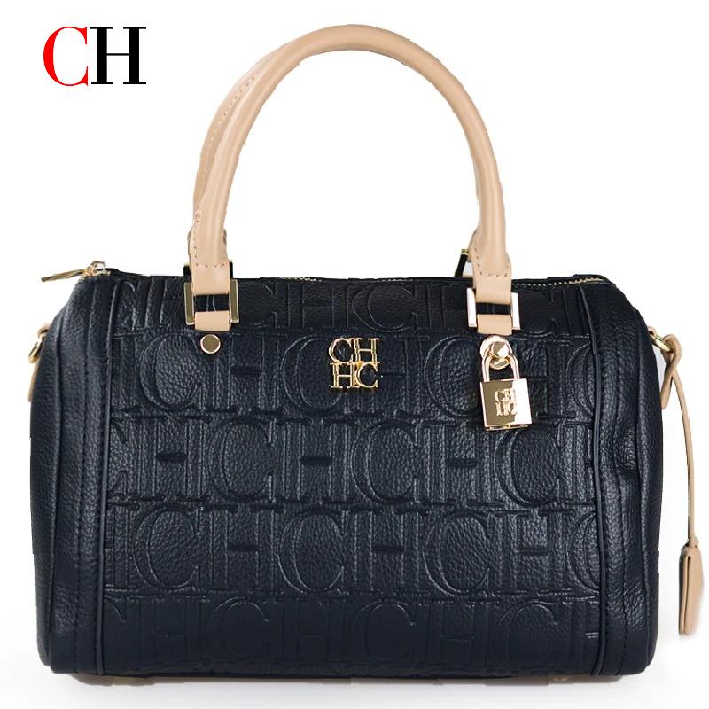 Luxury Bags For Sale - กระเป๋าถือผู้หญิง CH แบรนด์หรู โลโก้ปั๊มนูน สีน้ำตาล หนัง