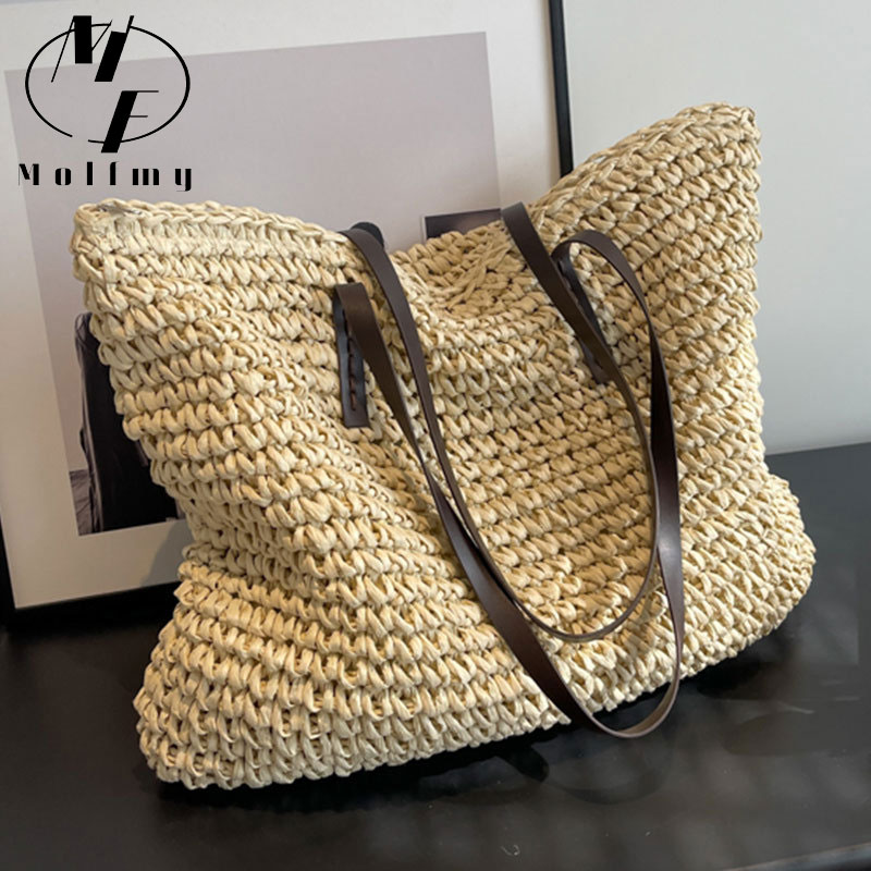 Luxury Bags Reseller - ฟางทอ Tote กระเป๋า Casual ขนาดใหญ่ออกแบบความจุกระเป๋าถือชายหาดไหล่กระเป๋าสตรีสไตล์ช้อปปิ้งฤดูร้อน bolsos