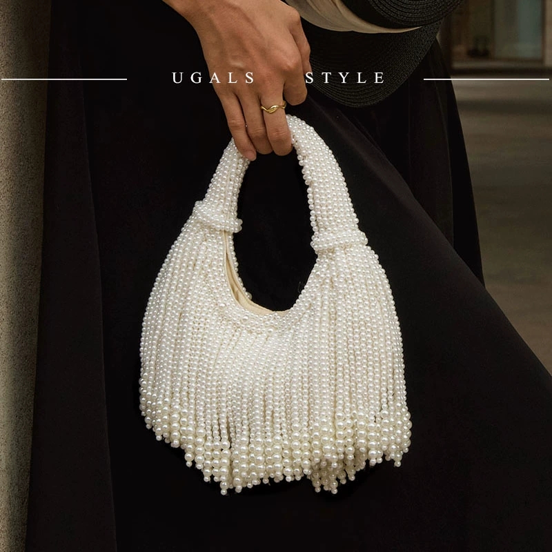 Luxury Bags On Sale - กระเป๋าคลัทช์ดีไซน์หรูหราประดับมุกพร้อมพู่ห้อยยาวสำหรับออกงานกลางคืน