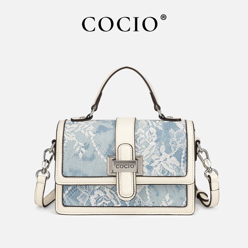 Structured Handbag Top Handle - กระเป๋าถือลายงูสีน้ำเงินสำหรับผู้หญิง พร้อมหูหิ้วแบบแข็งแรง สายสะพายปรับระดับได้ พร้อมตัวล็อคสีเงิน